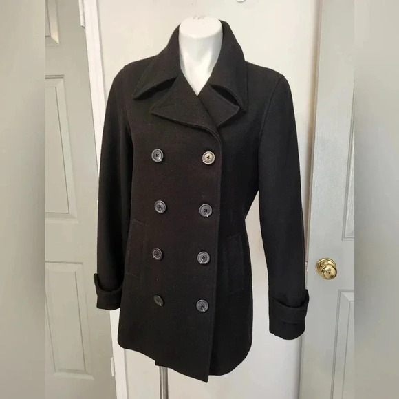 Gap Factory Store Classic Minimalist Chic Black Wool Blend Peacoat/Jacket(M) - Picture 3 of 9